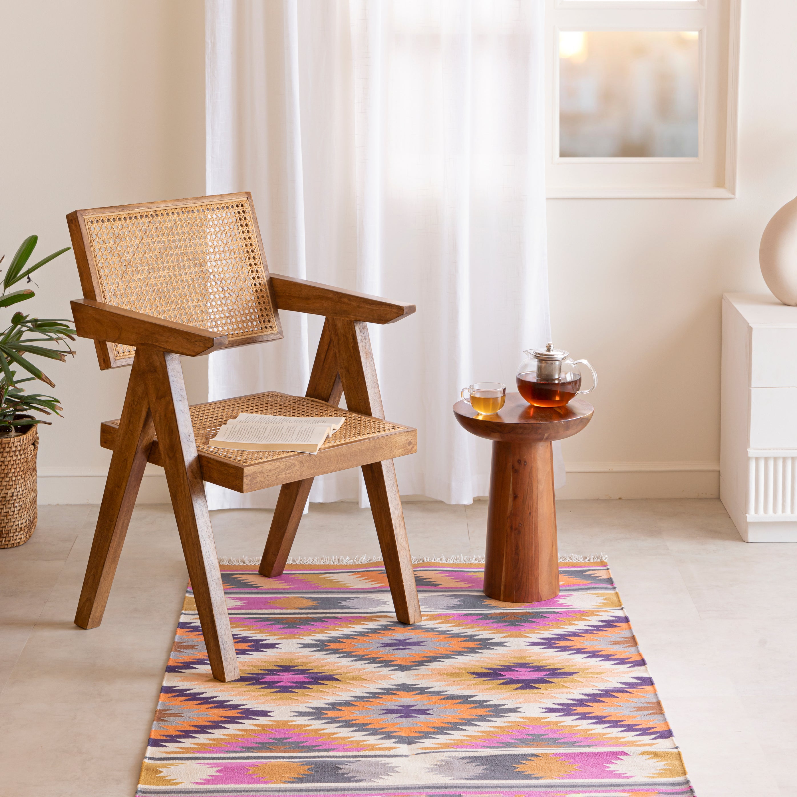 Handmade 100% Cotton Kilim-Inspired Geometric Flatweave Rug