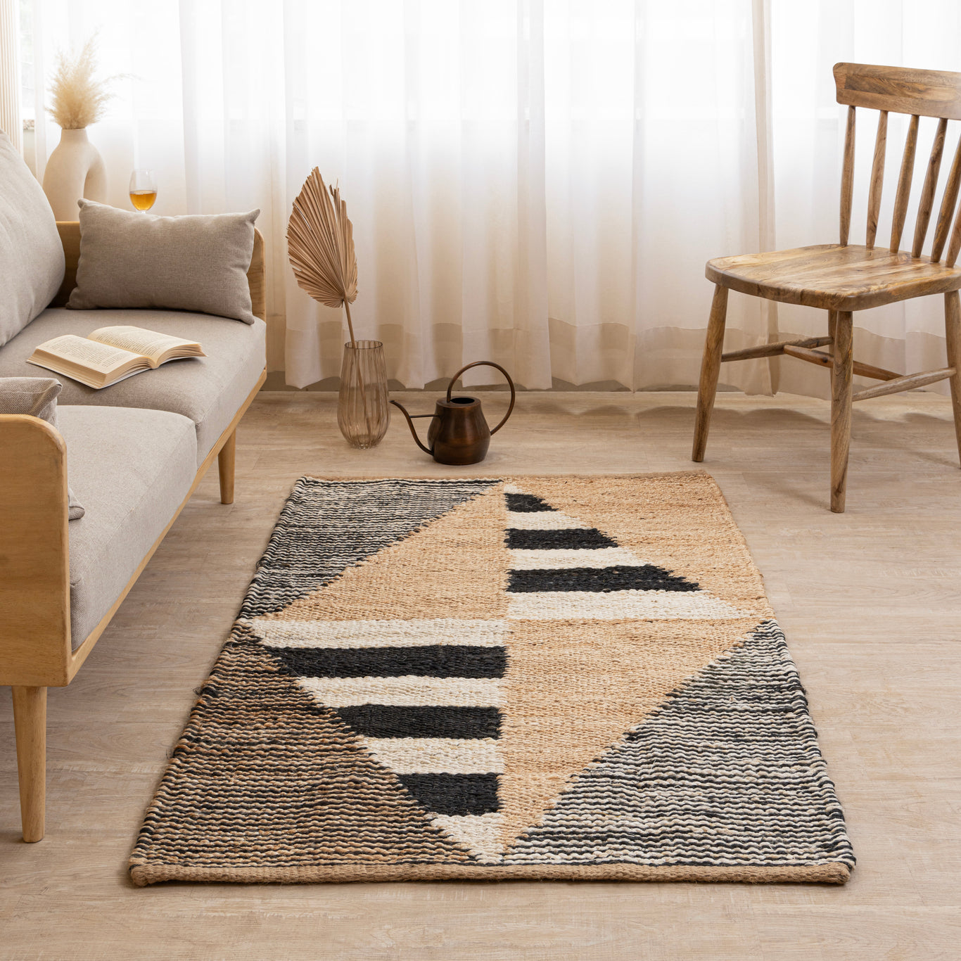 Handcrafted 100% Natural Hemp Rug – Natural Black & White Diamond Design