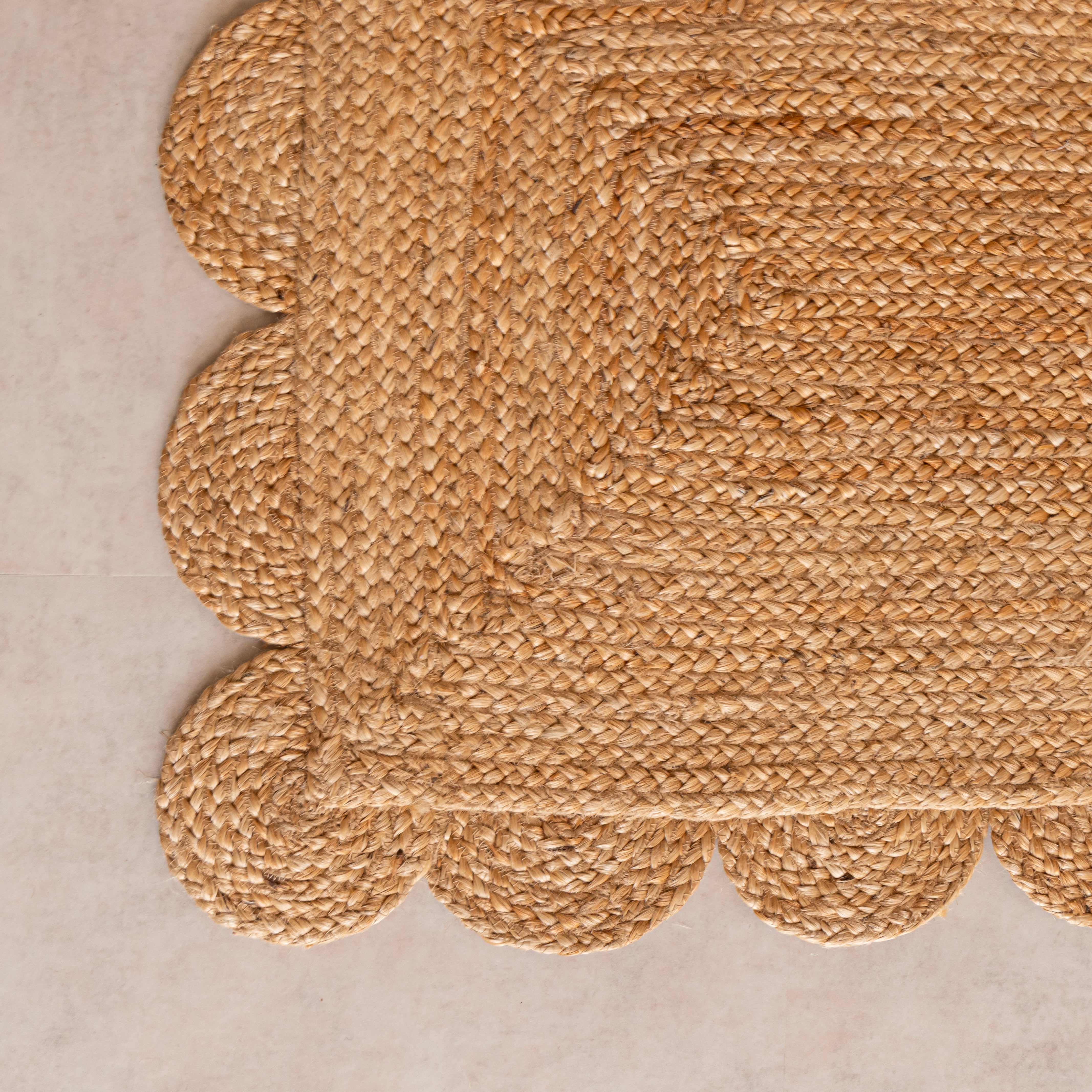 Natural Hand-Braided Hemp Runner by Rugzcraft – Solid Scalloped Design