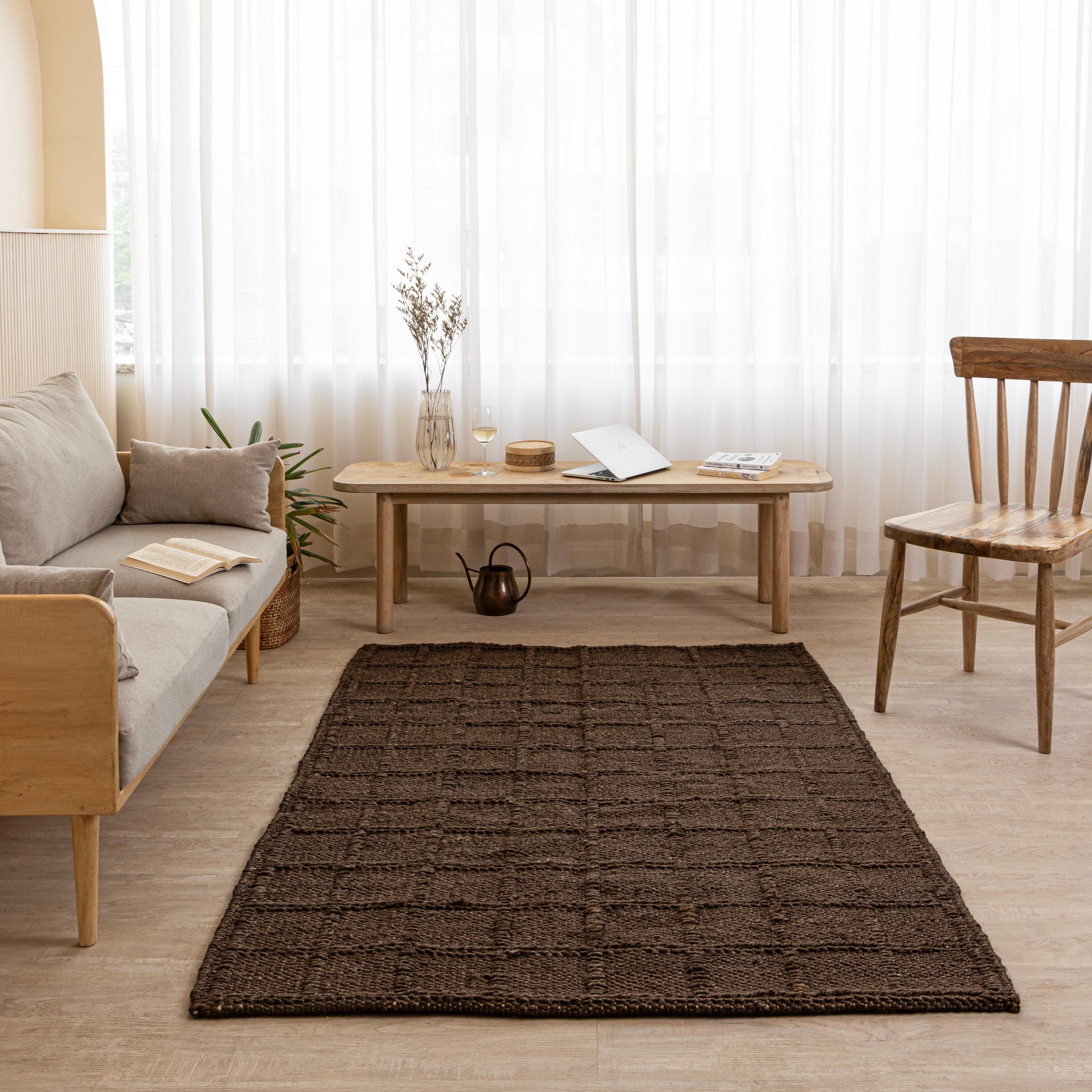 Handcrafted Dark Earth Hemp Rug - Rustic Elegance with Textured Charm