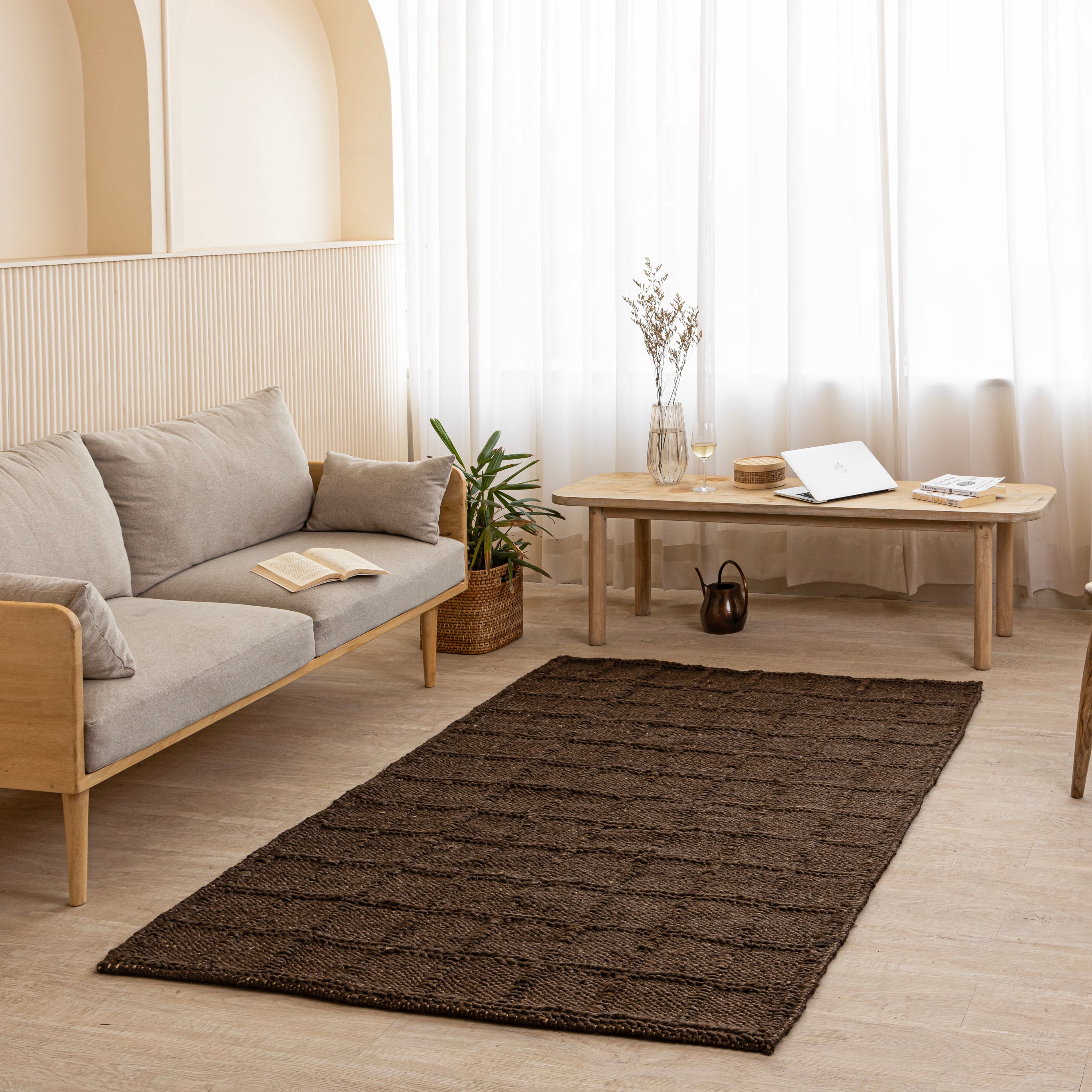 Handcrafted Dark Earth Hemp Rug - Rustic Elegance with Textured Charm