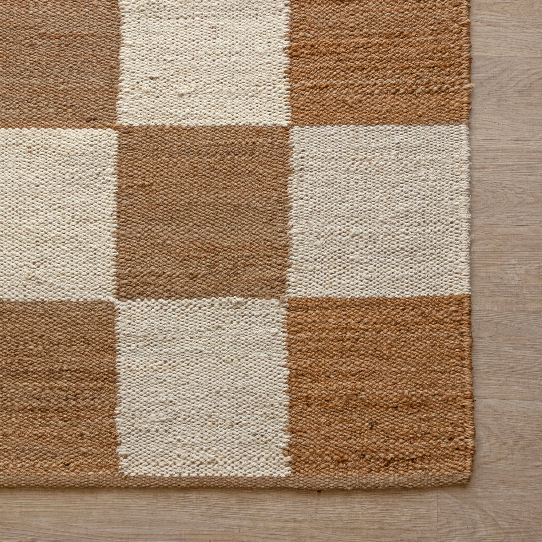 Handwoven Checkered Hemp Rug - Classic Two-Tone Design