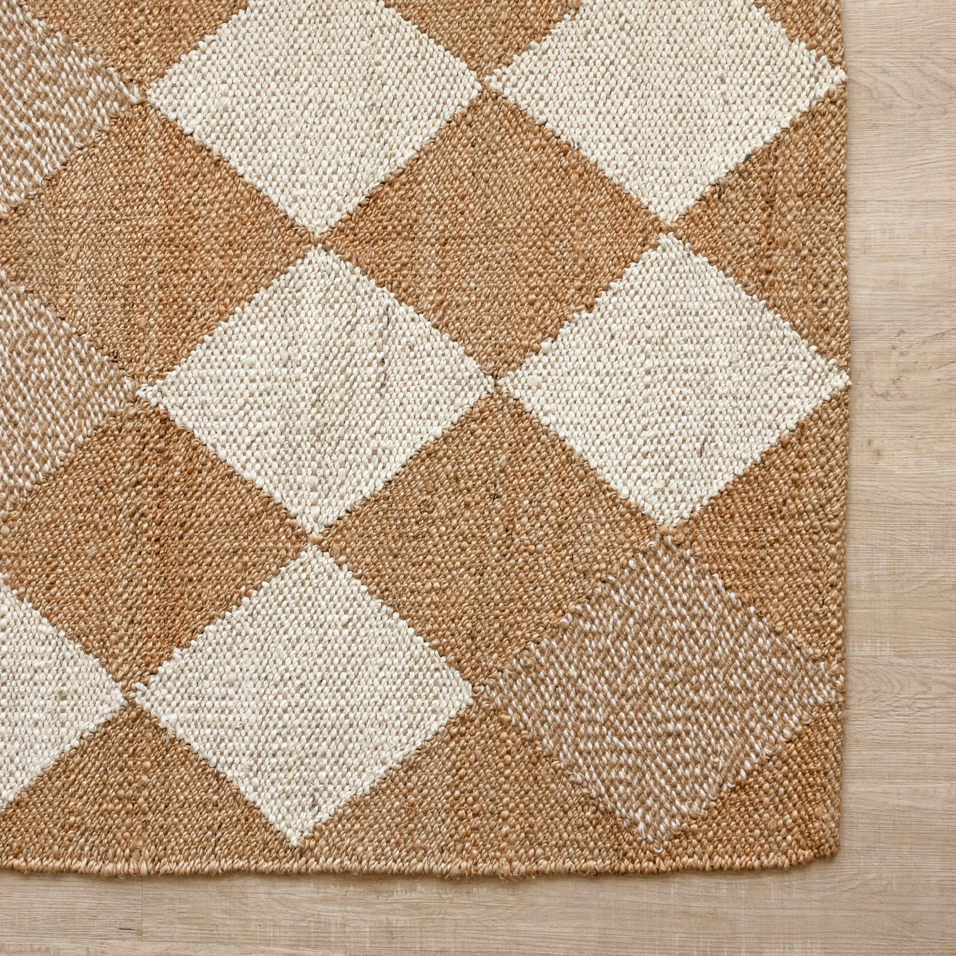 Handwoven Diamond-Checkered Hemp Rug - Natural Elegance with a Geometric Twist