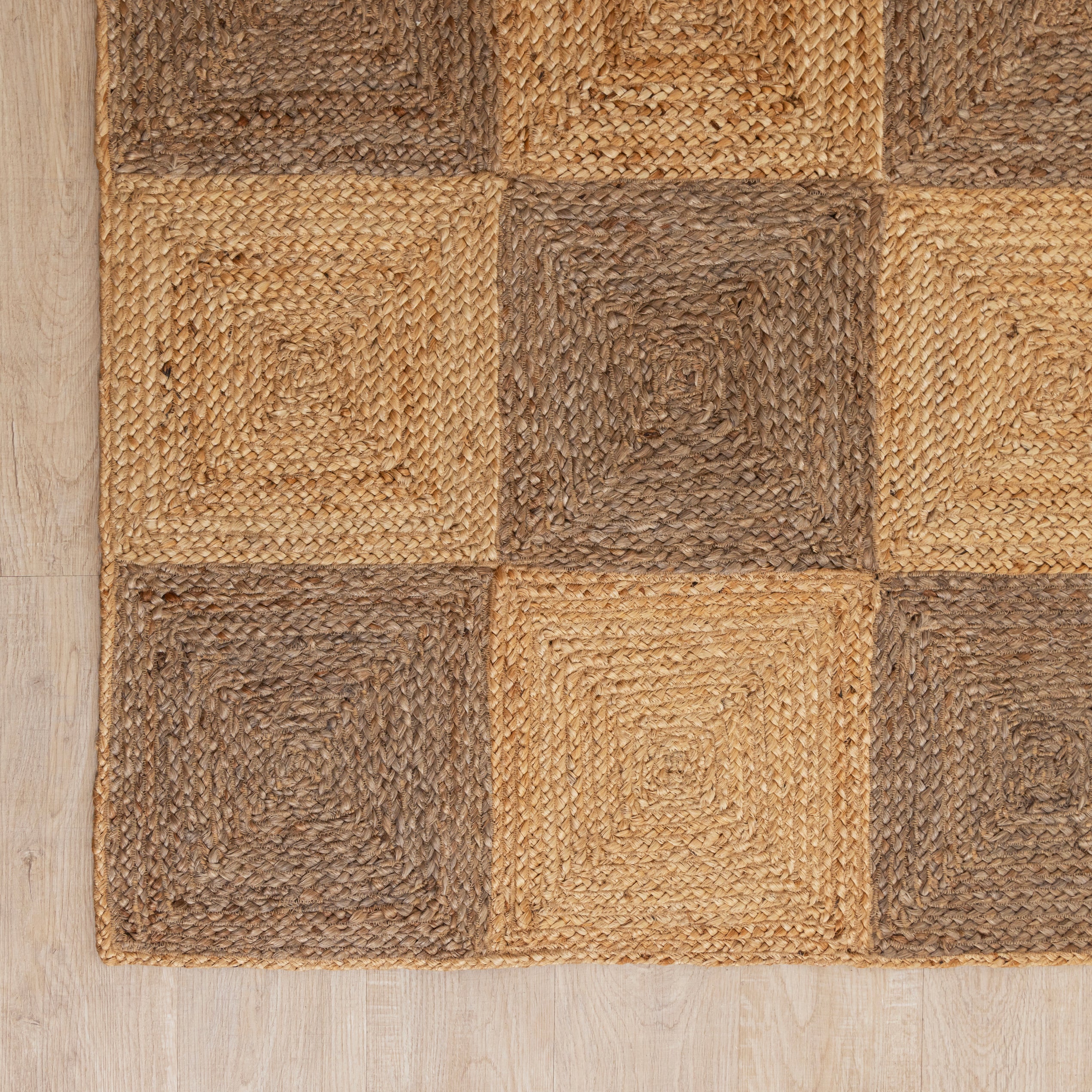 Handcrafted Hemp Checkered Rug - Rustic Two-Tone Elegance