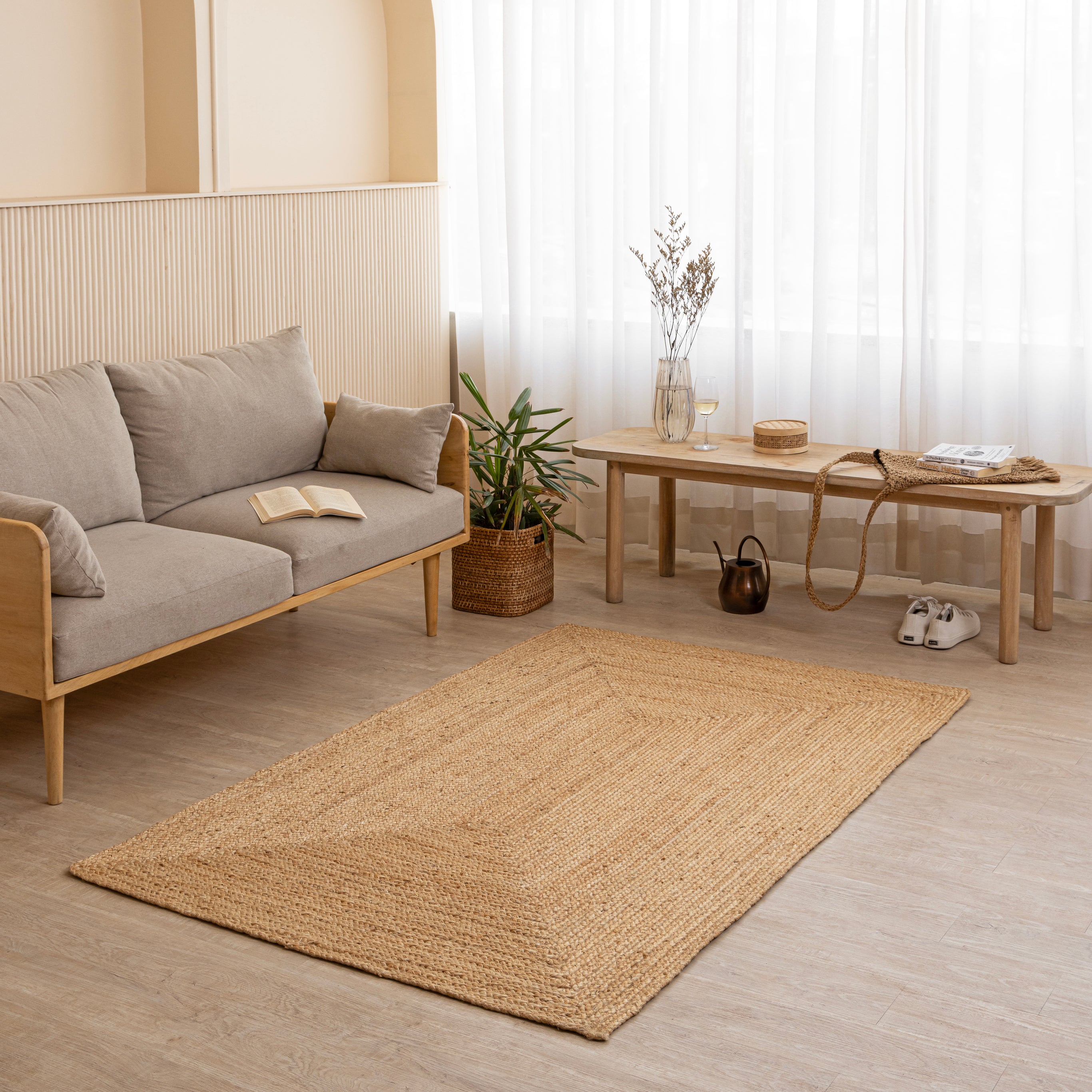 Handcrafted Natural Hemp Rug with Subtle Textured Design - Rustic Elegance