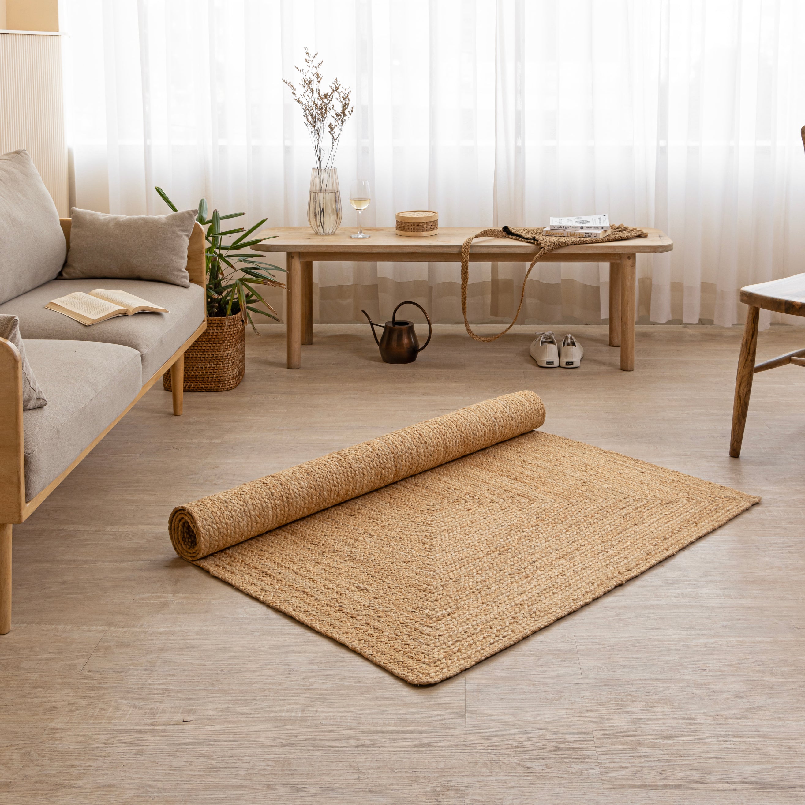 Handcrafted Natural Hemp Rug with Subtle Textured Design - Rustic Elegance