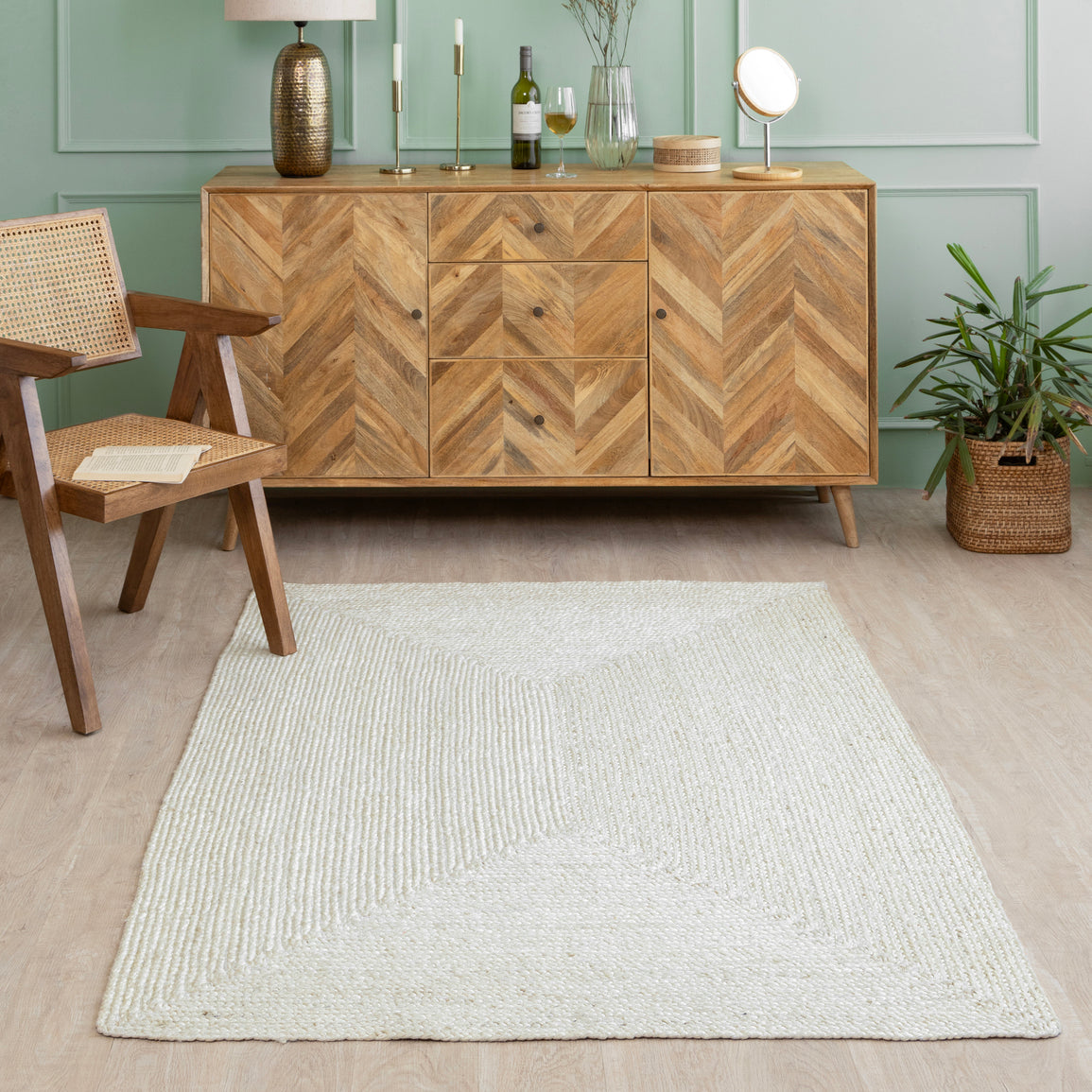 Ivory White Hand-Braided Hemp Rug by Rugzcraft – Minimalist Solid Design