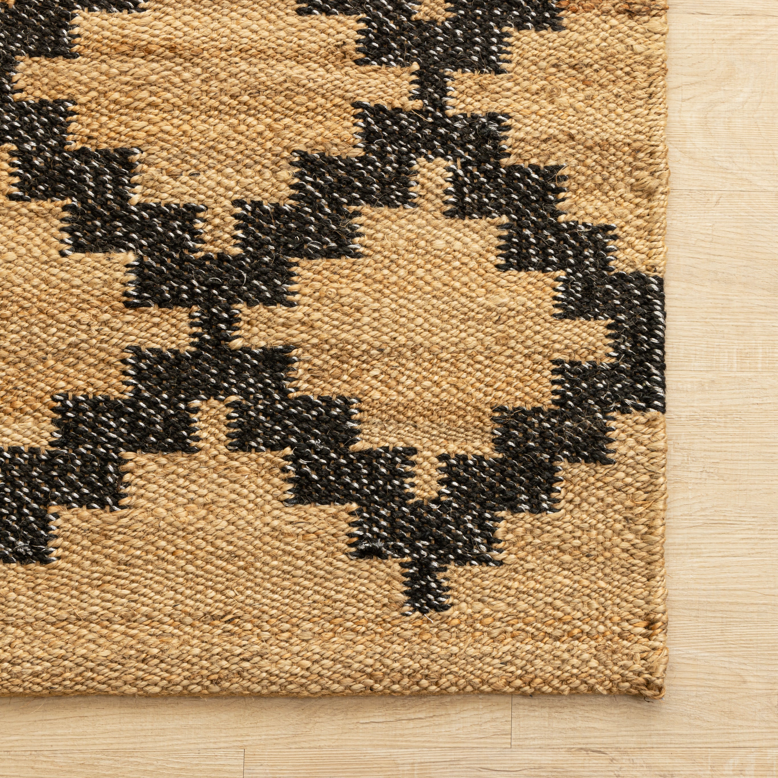 Handwoven Geometric Pattern Hemp Runner Rug - Natural Elegance