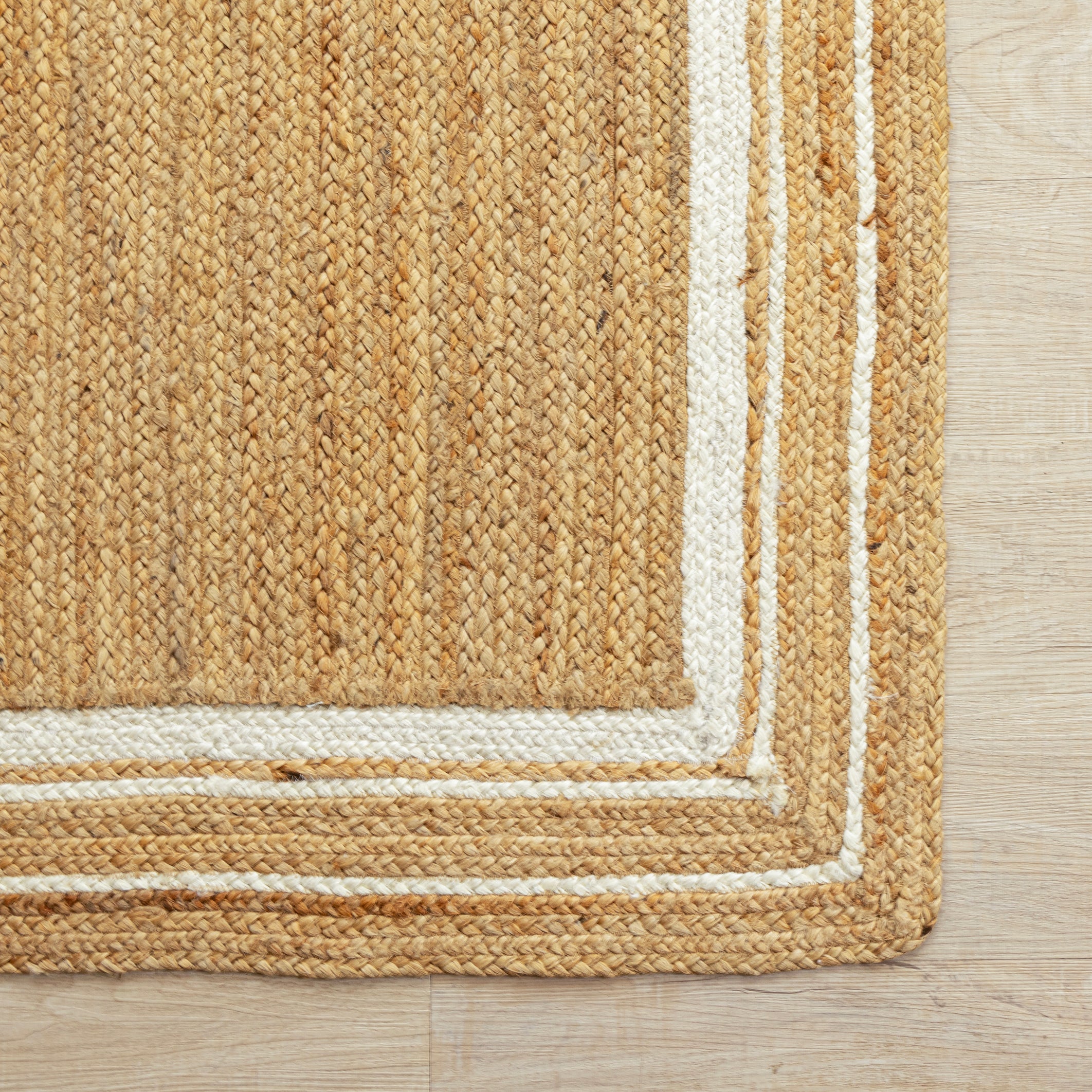 Handwoven Natural Hemp Runner Rug with White Bordered Accents - Eco-Friendly Flatweave Design