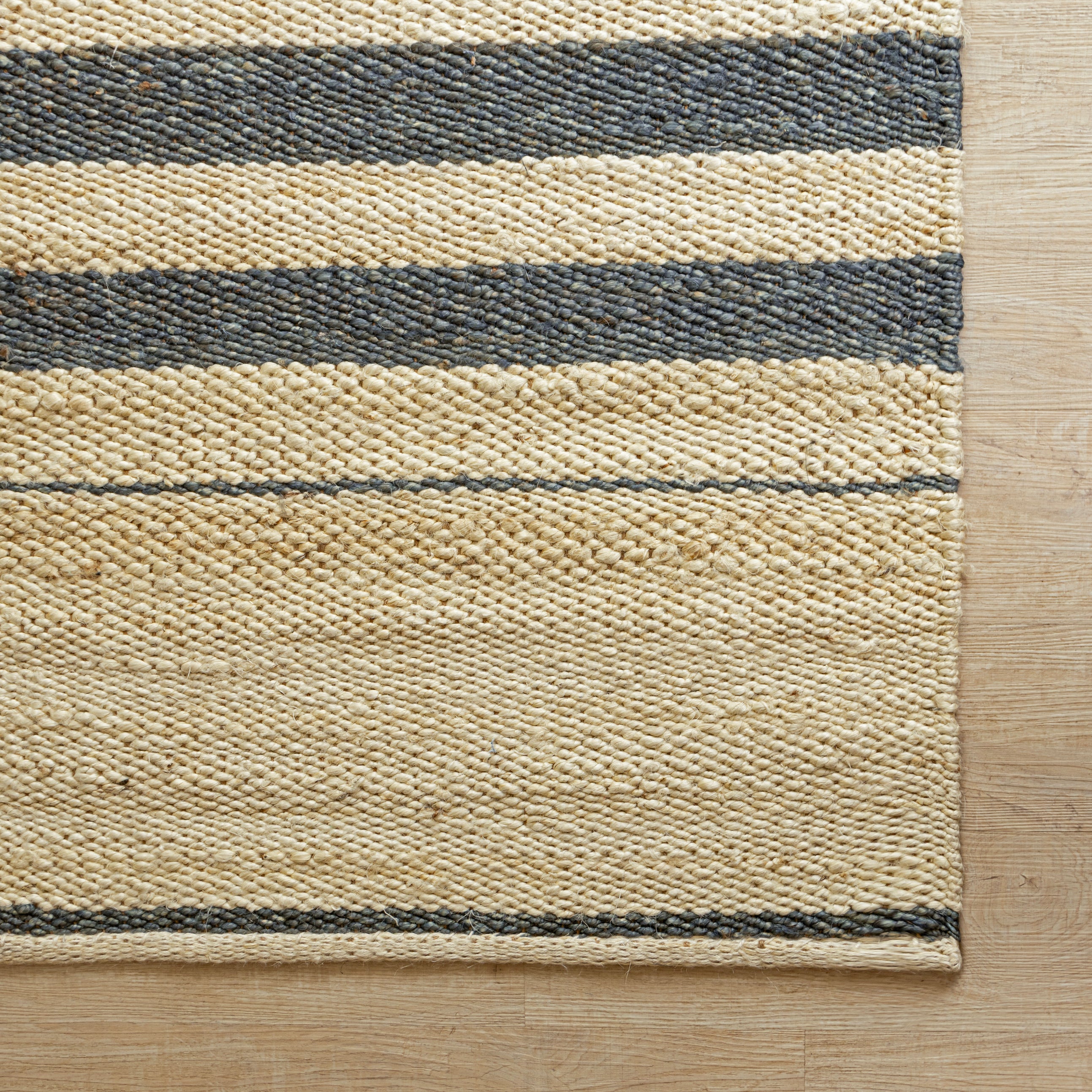 Handwoven Hemp Runner Rug with Striped Accents - Coastal Minimalist Flatweave