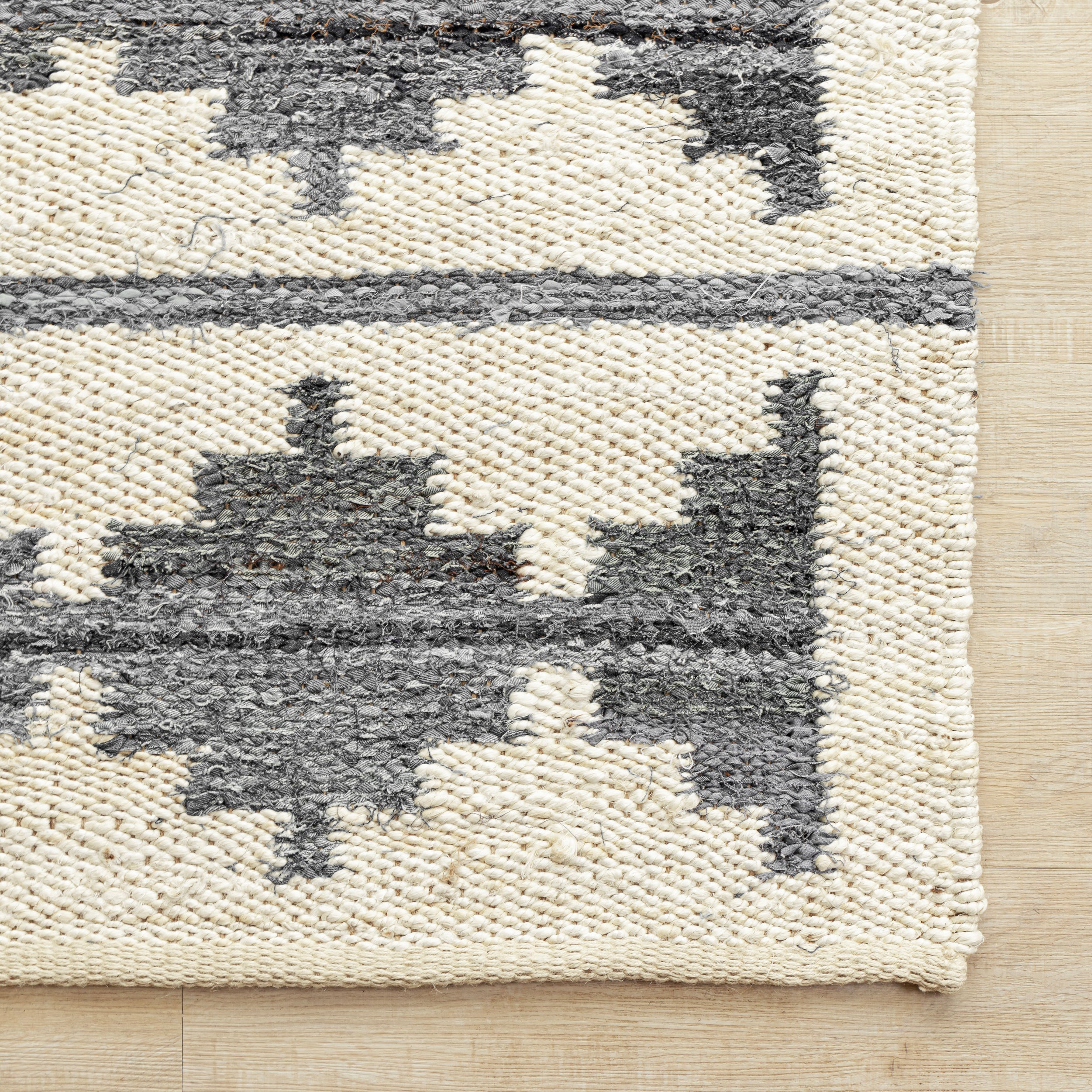 Handwoven Hemp Runner Rug with Geometric Tribal Design - Neutral Tones Flatweave