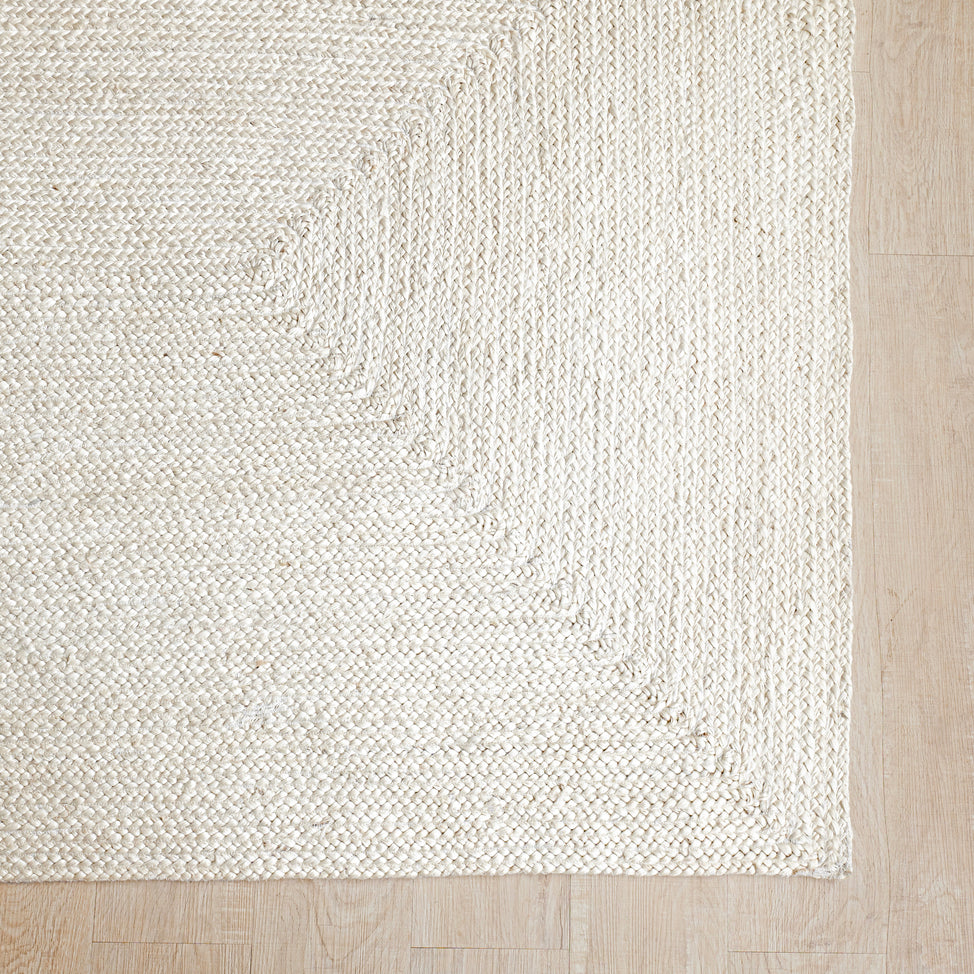 Ivory White Hand-Braided Hemp Rug by Rugzcraft – Minimalist Solid Design