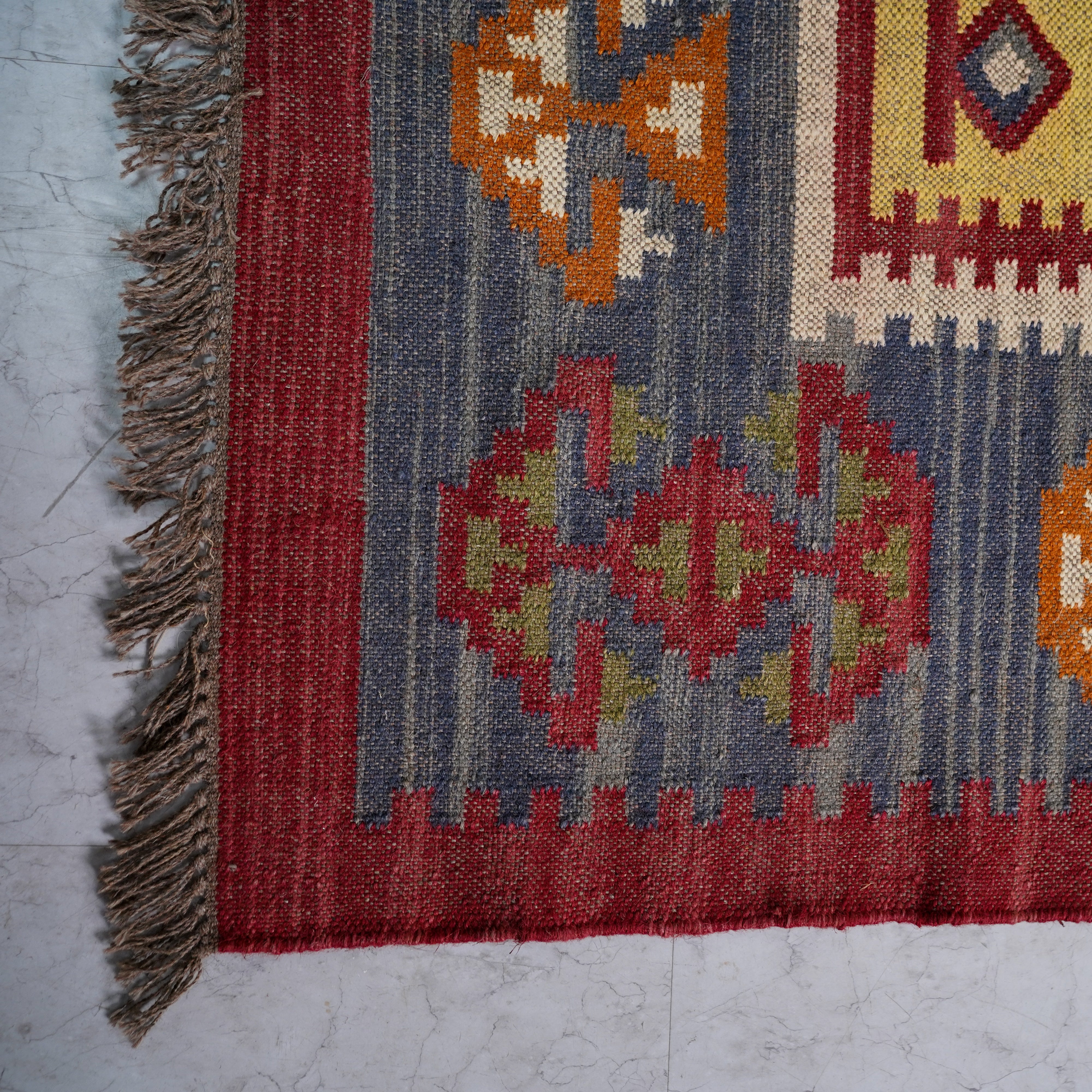 Vintage Wool-Jute Kilim Rug – Handwoven with Ethnic Geometric Design