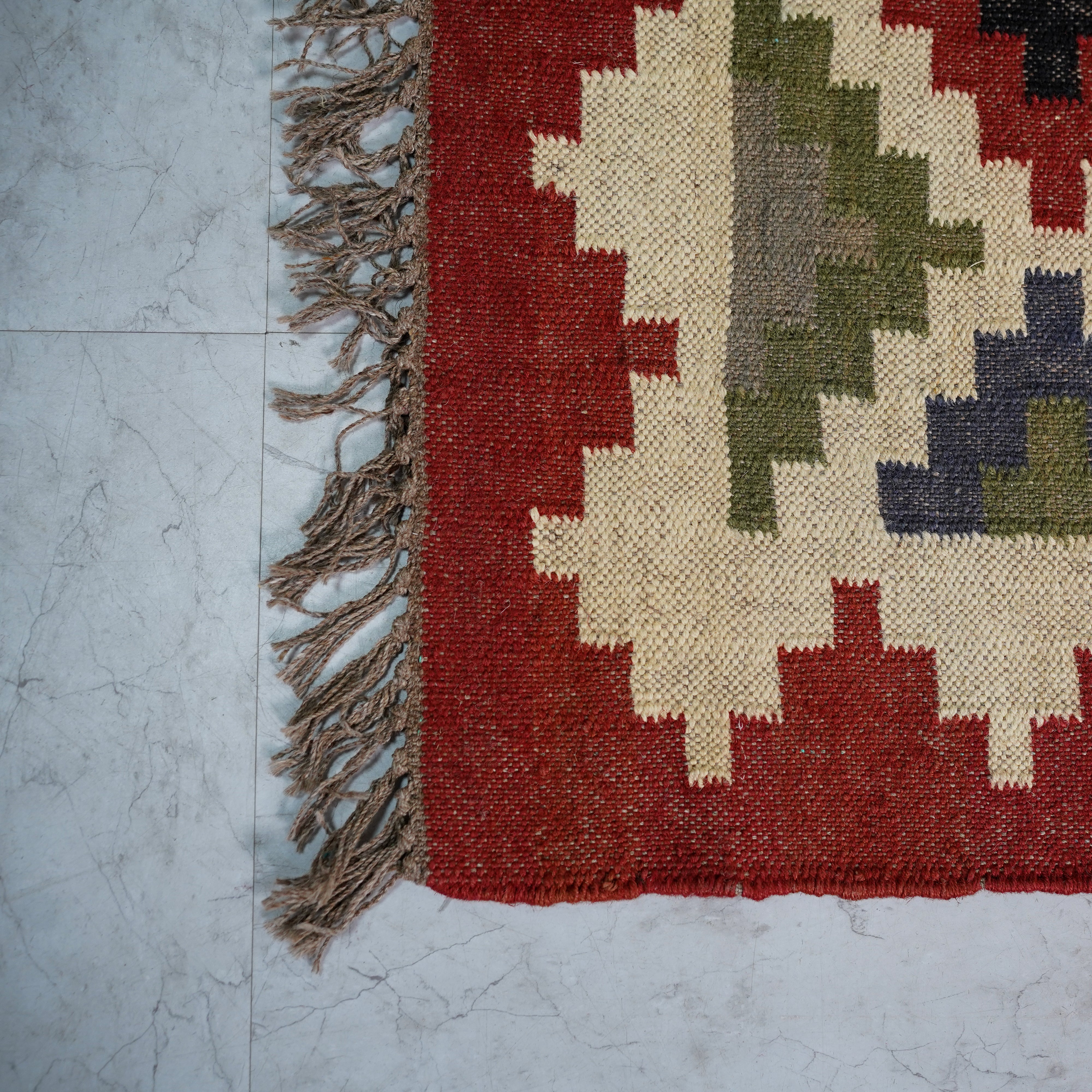 Vibrant Geometric Jute-Wool Flatweave Rug – Handcrafted in Multi-Color Diamond Design