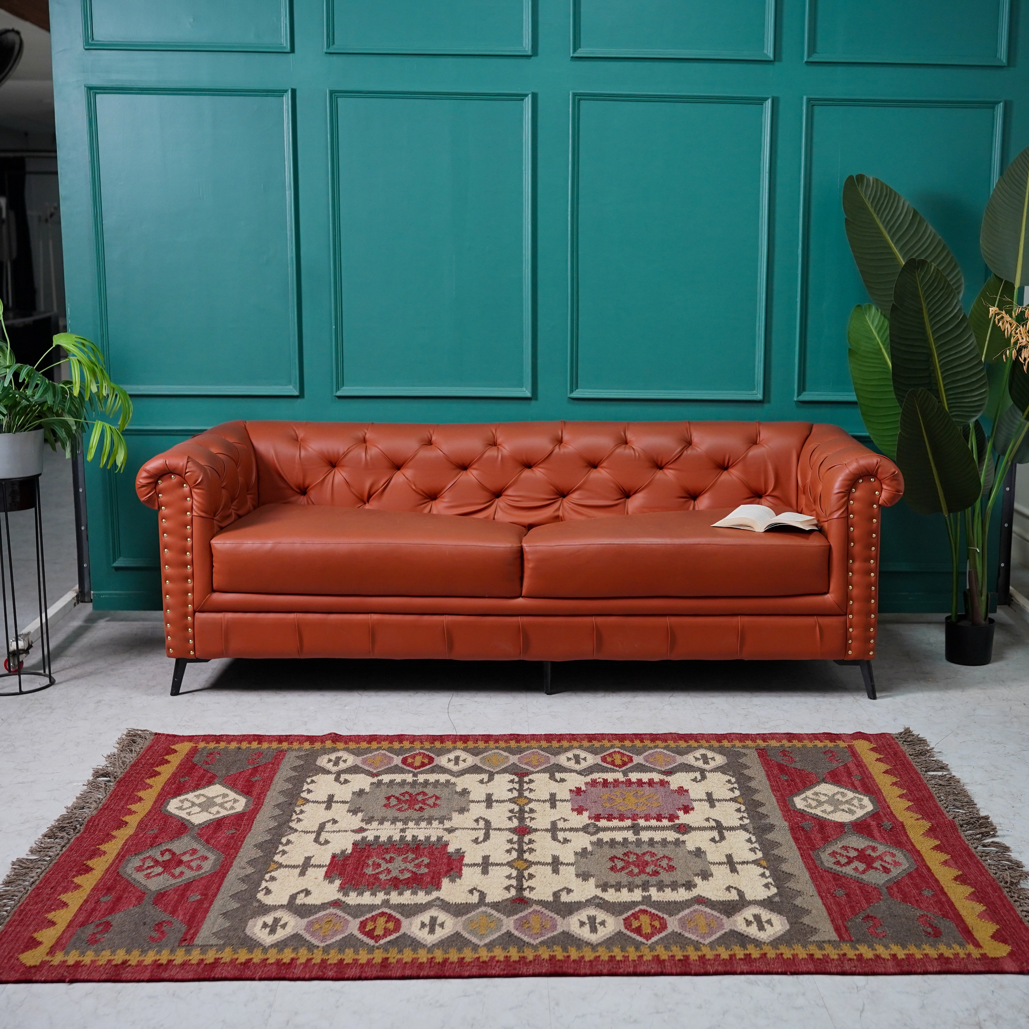 Rustic Red and Beige Jute-Wool Blend Flatweave Rug with Intricate Geometric Motifs