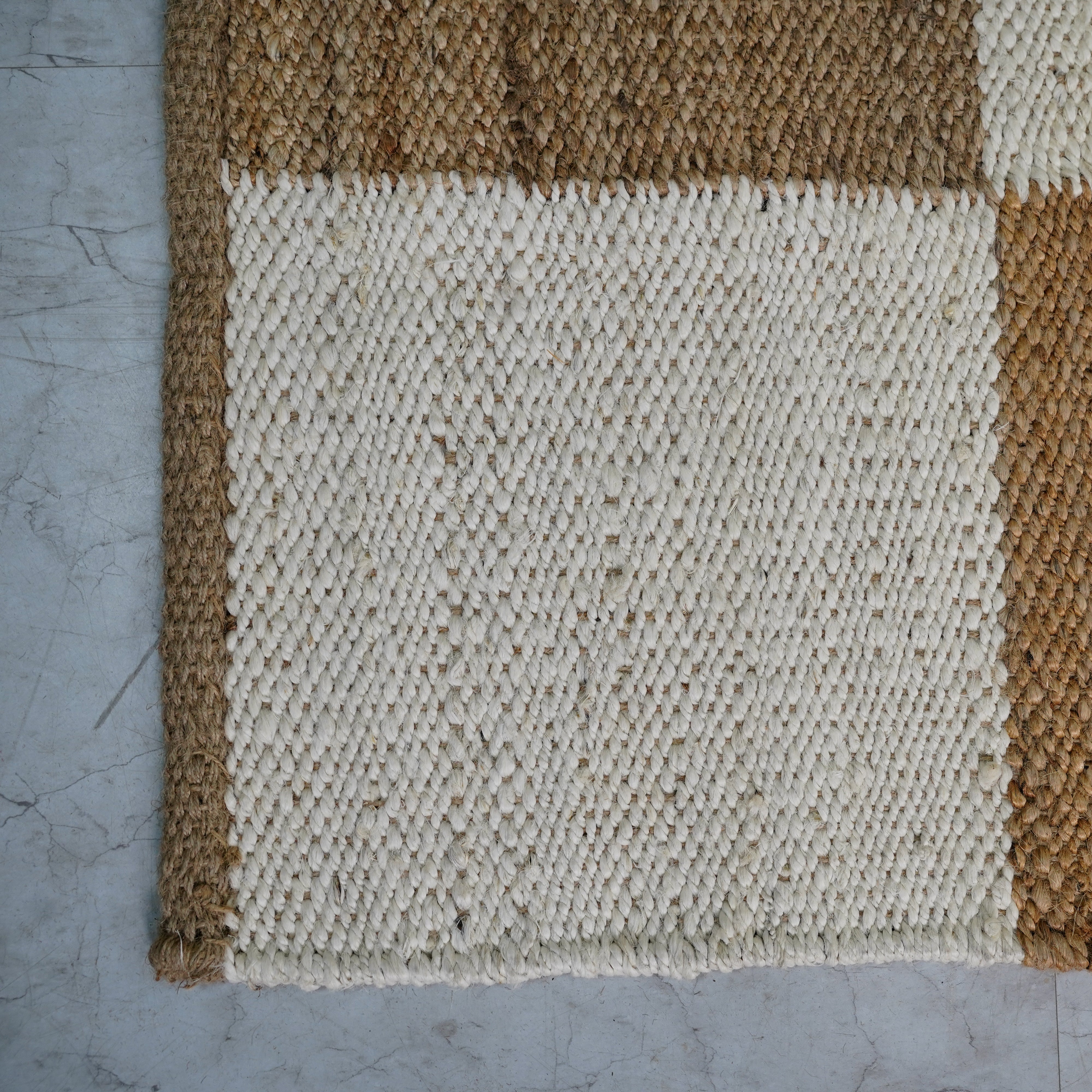 Handcrafted Natural Hemp Checkerboard Rug – Earthy Tones, Eco-Friendly Design