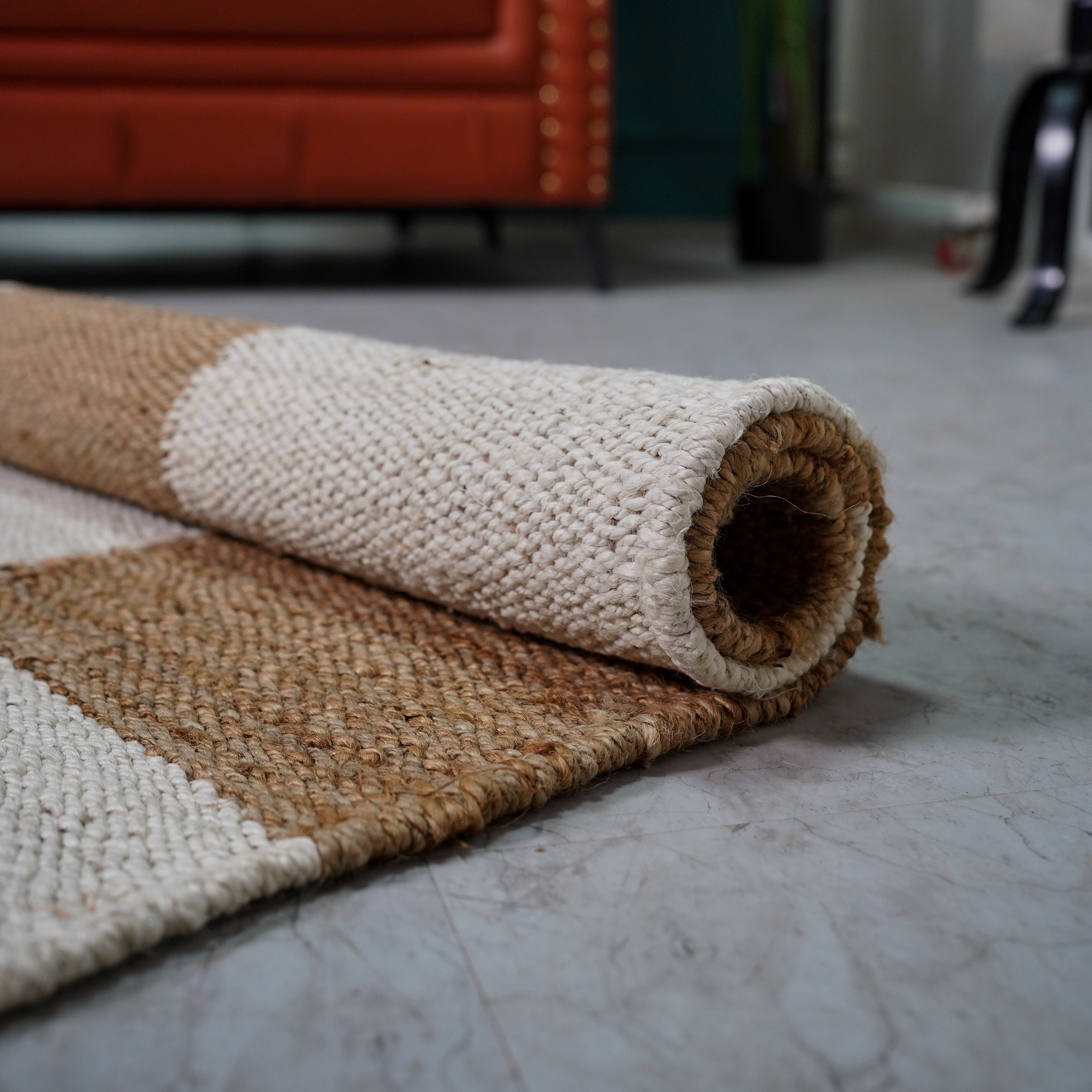 Handcrafted Natural Hemp Checkerboard Rug – Earthy Tones, Eco-Friendly Design