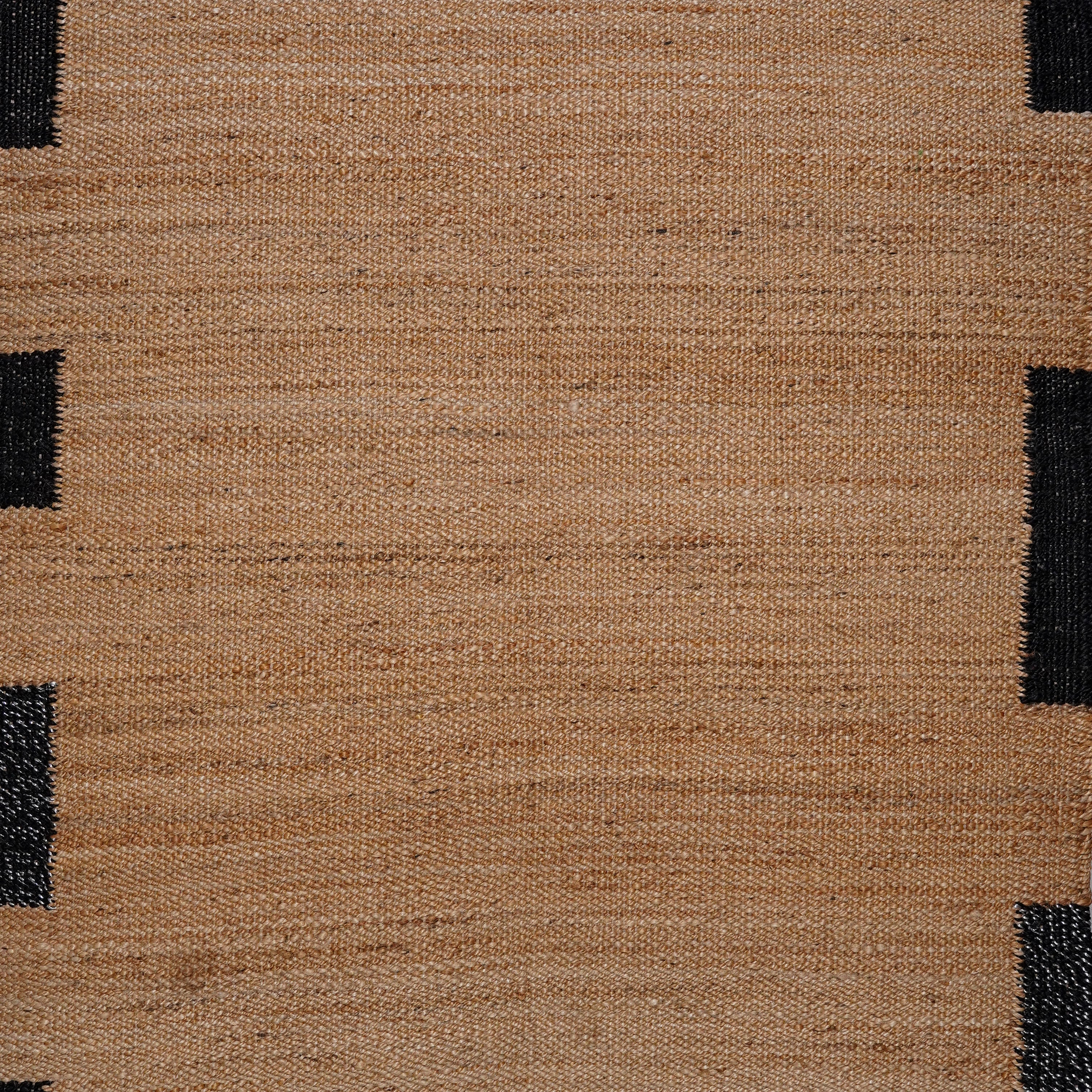 Natural Handwoven Hemp Rug with Black Corner Accents – Rustic Charm for Modern Spaces