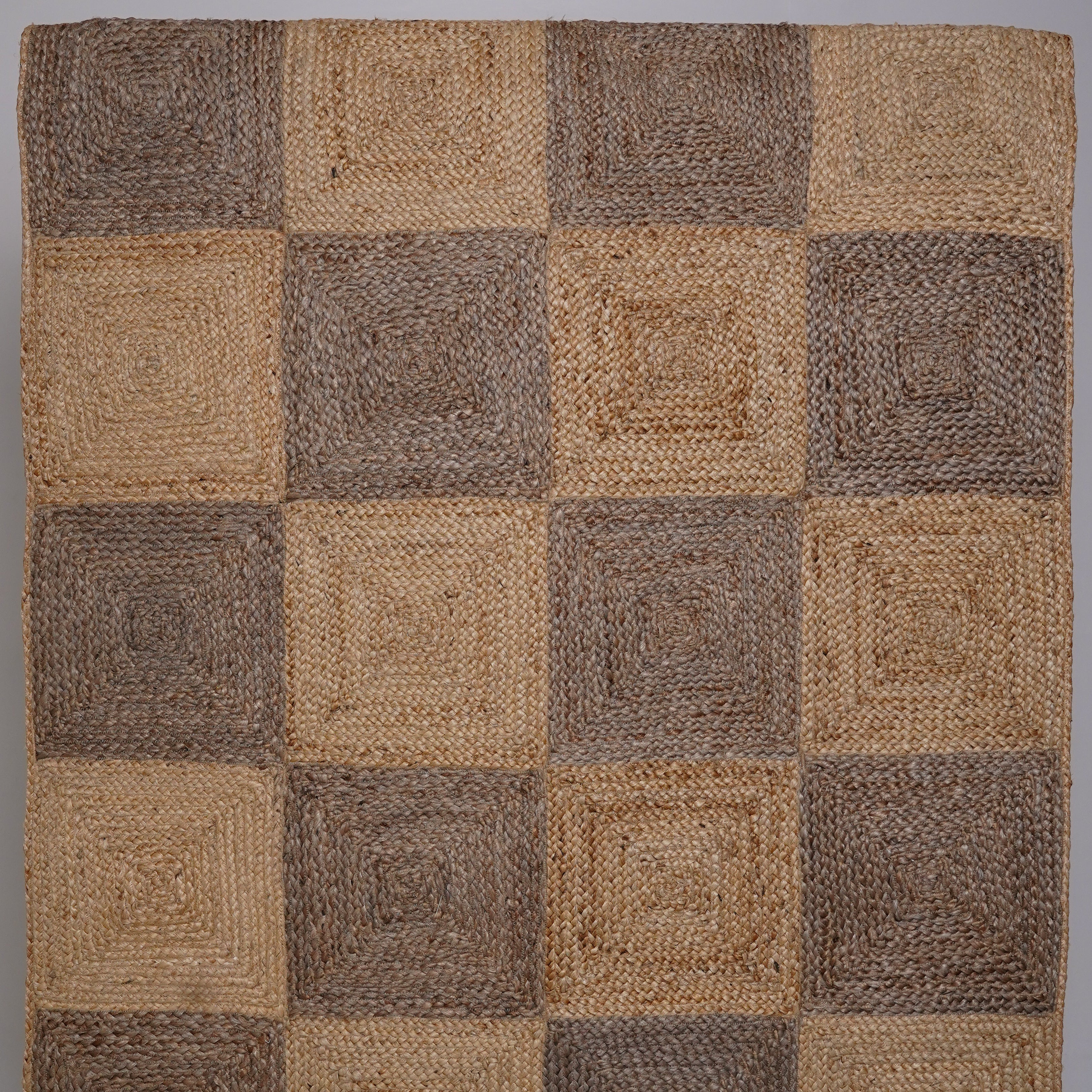 Rustic Checkered Hemp Rug – Handcrafted with Natural Tones and Durable Flatweave