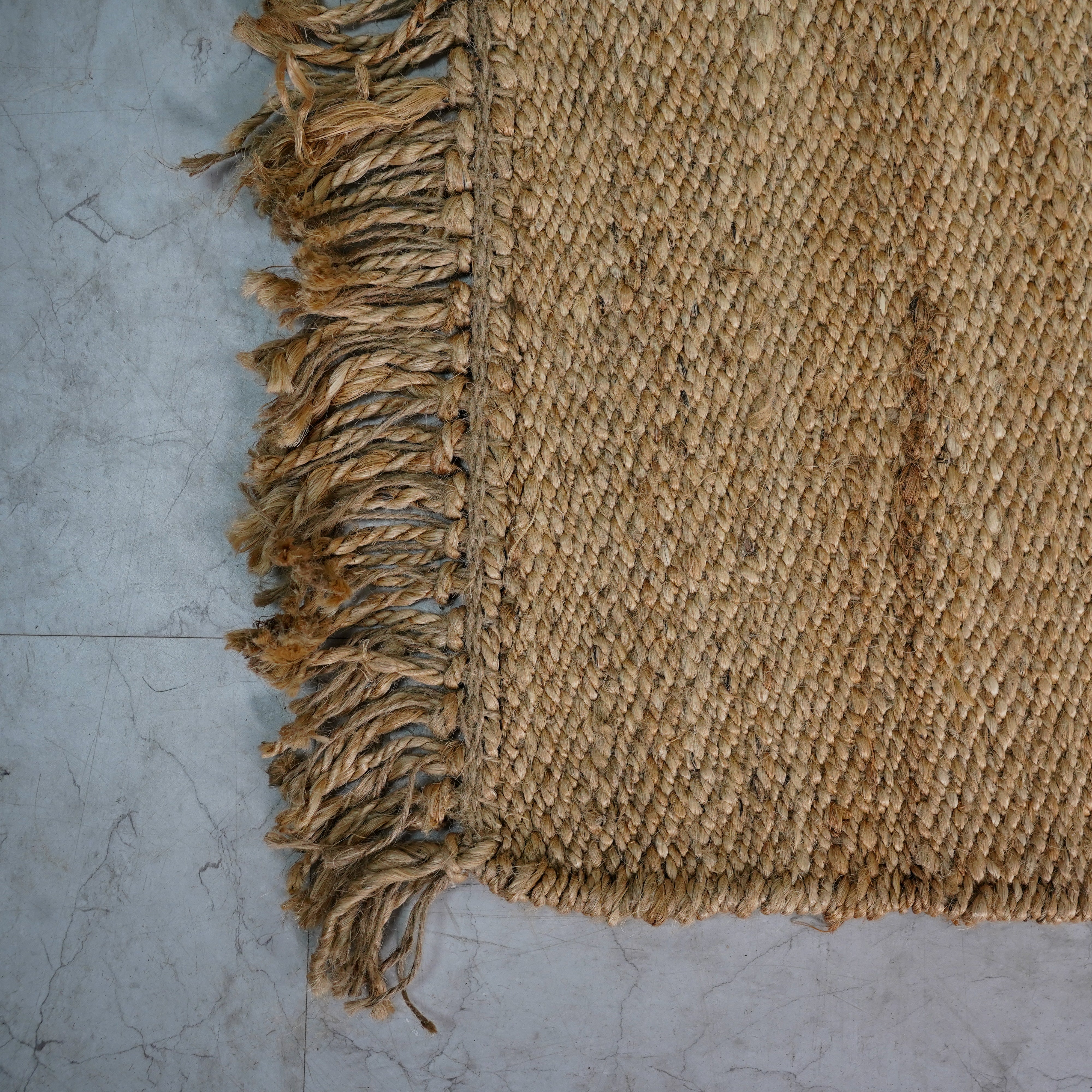 Natural Hemp Handcrafted Flatweave Rug with Fringes - Organic Boho Charm