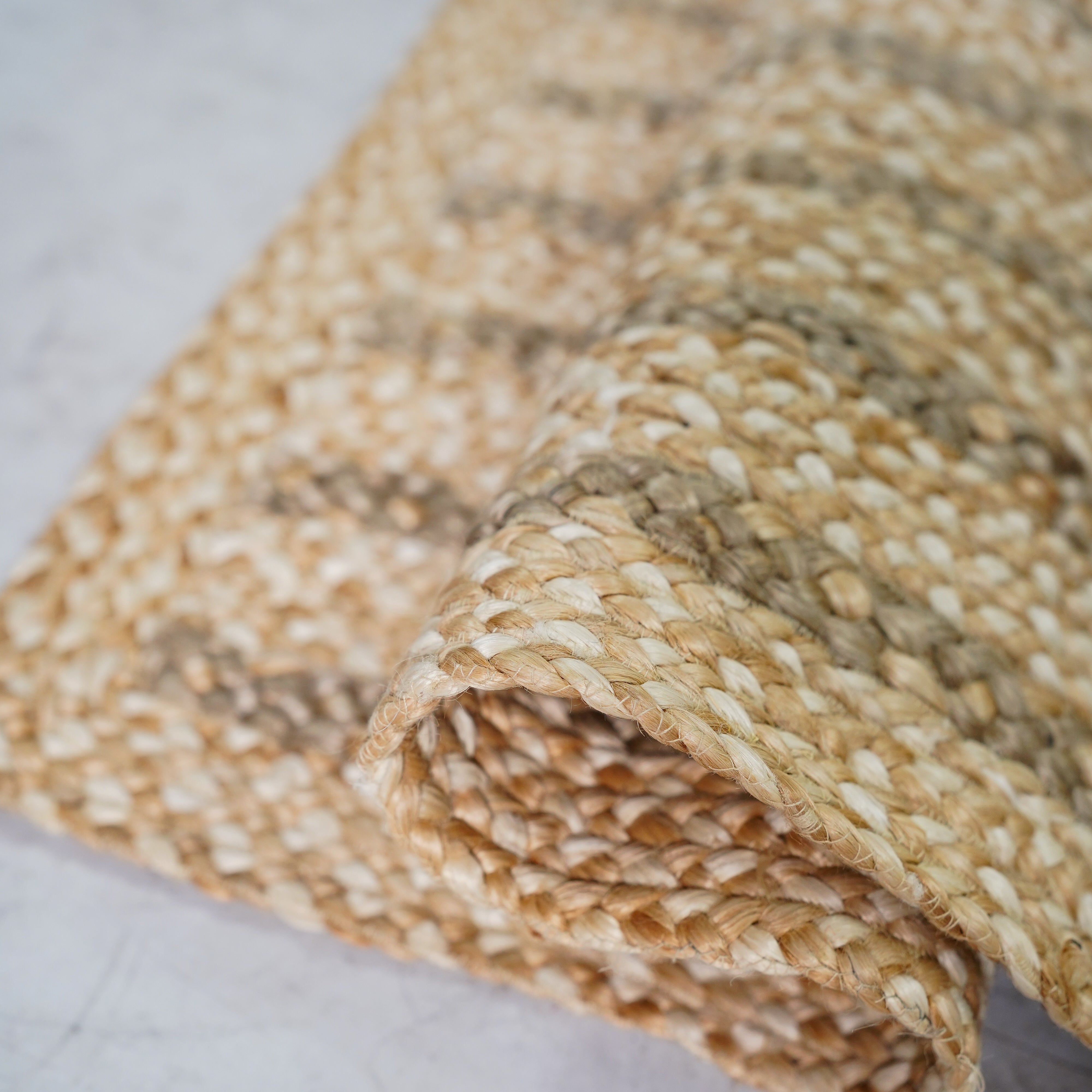 Natural Hemp Braided Rectangular Rug with Neutral Tones